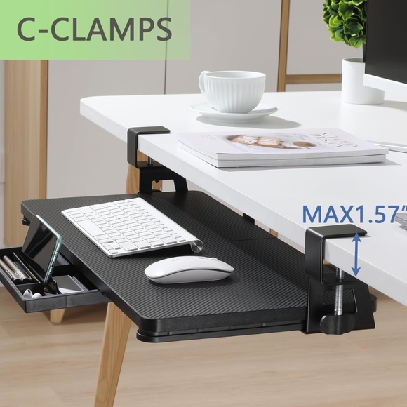 ETHU Under Desk Keyboard Tray 26.7” x 11.8” Large Clamp-On Carbon Black - Picture 3 of 8